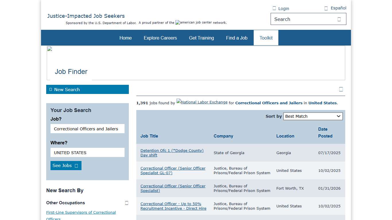 Job Finder Justice-Impacted CareerOneStop